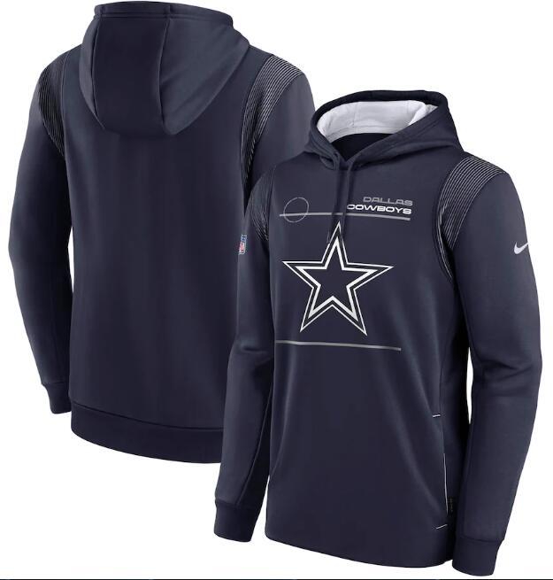 Men's Dallas Cowboys 2021 Navy Sideline Logo Performance Pullover Hoodie